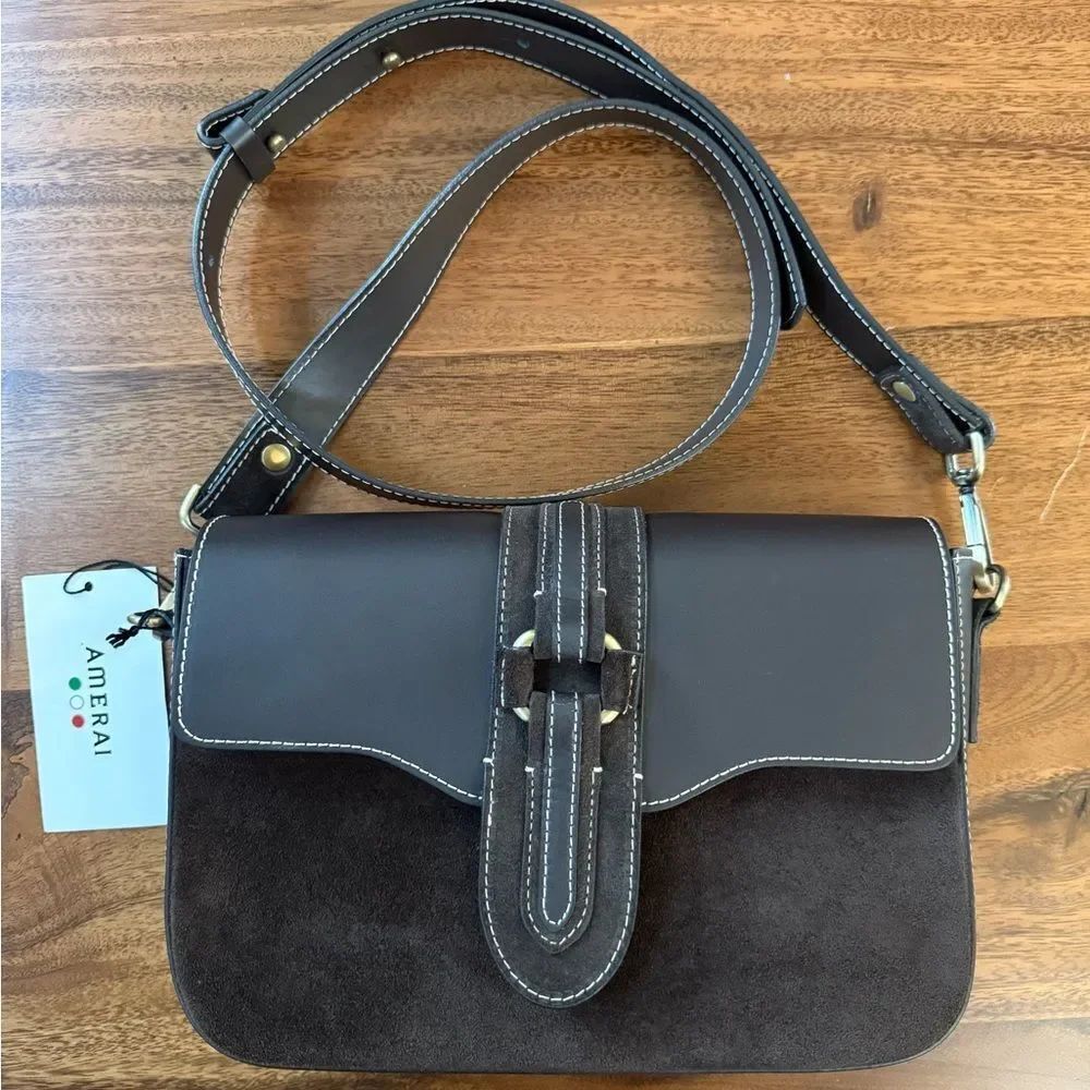 AMERAI Suede & Leather Brown Crossbody Bag
